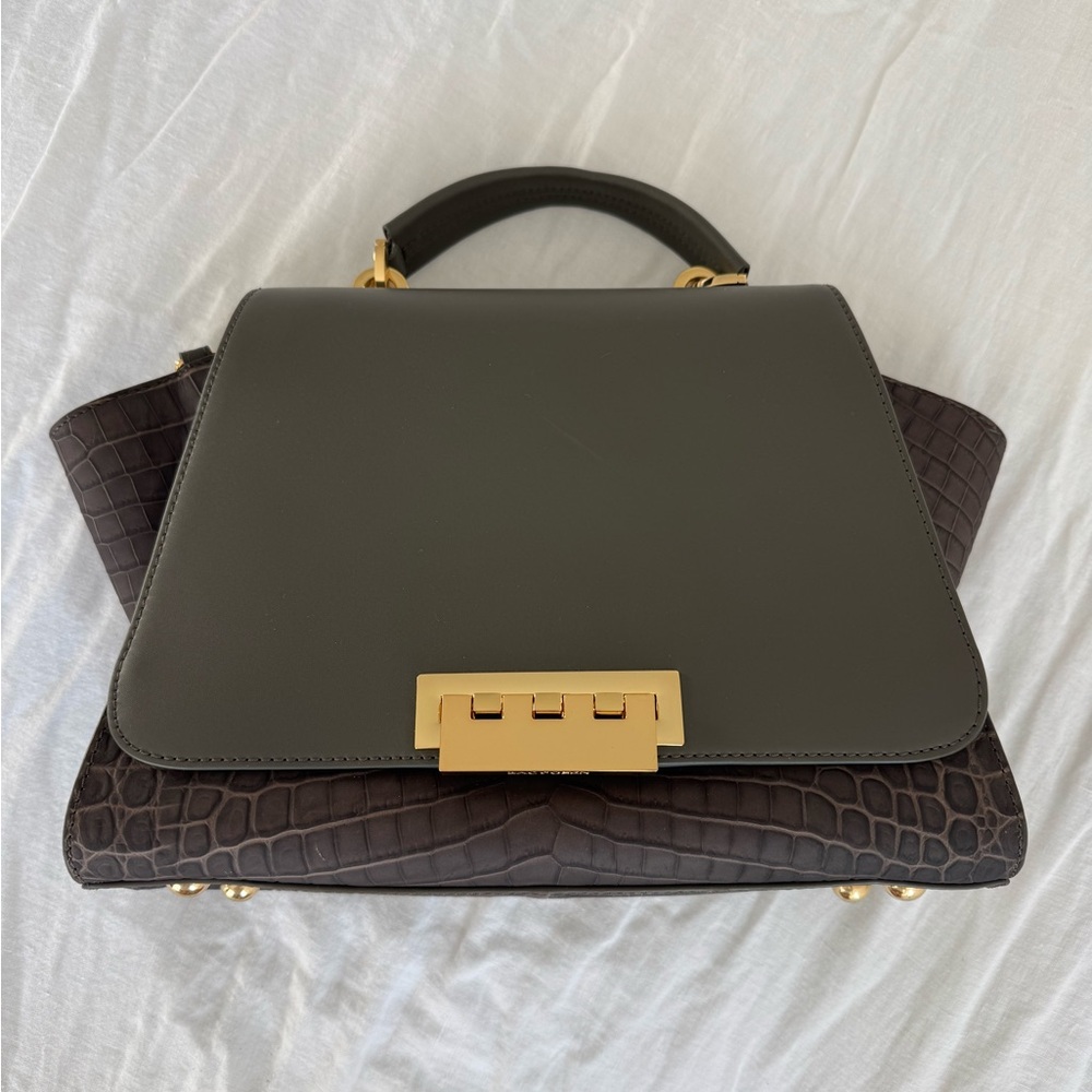 NWT ZAC Zac Posen Black and Brown Satchel with Gold Accents